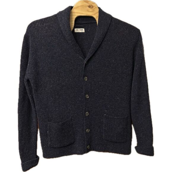 Line Of Trade Cardigan Sweater Mens XL Shawl Collar Shetland Wool Navy Fisherman - Picture 1 of 6